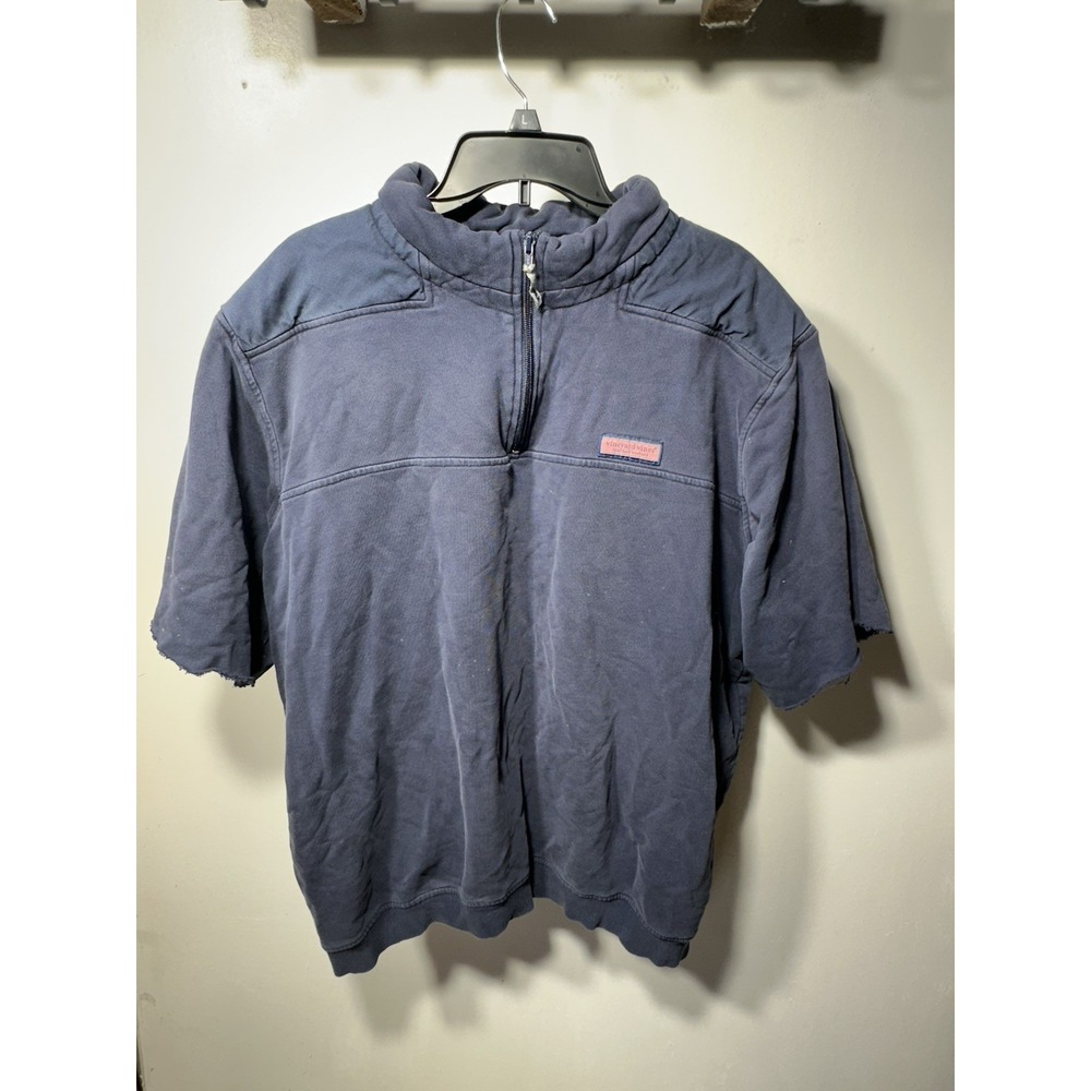 Vineyard Vines Men Sweatshirt 2XL Navy Blue Quarter Zip Pullover CUT SLEEVES